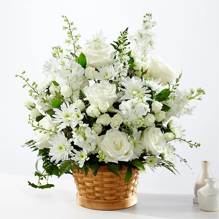 flower white basket brown